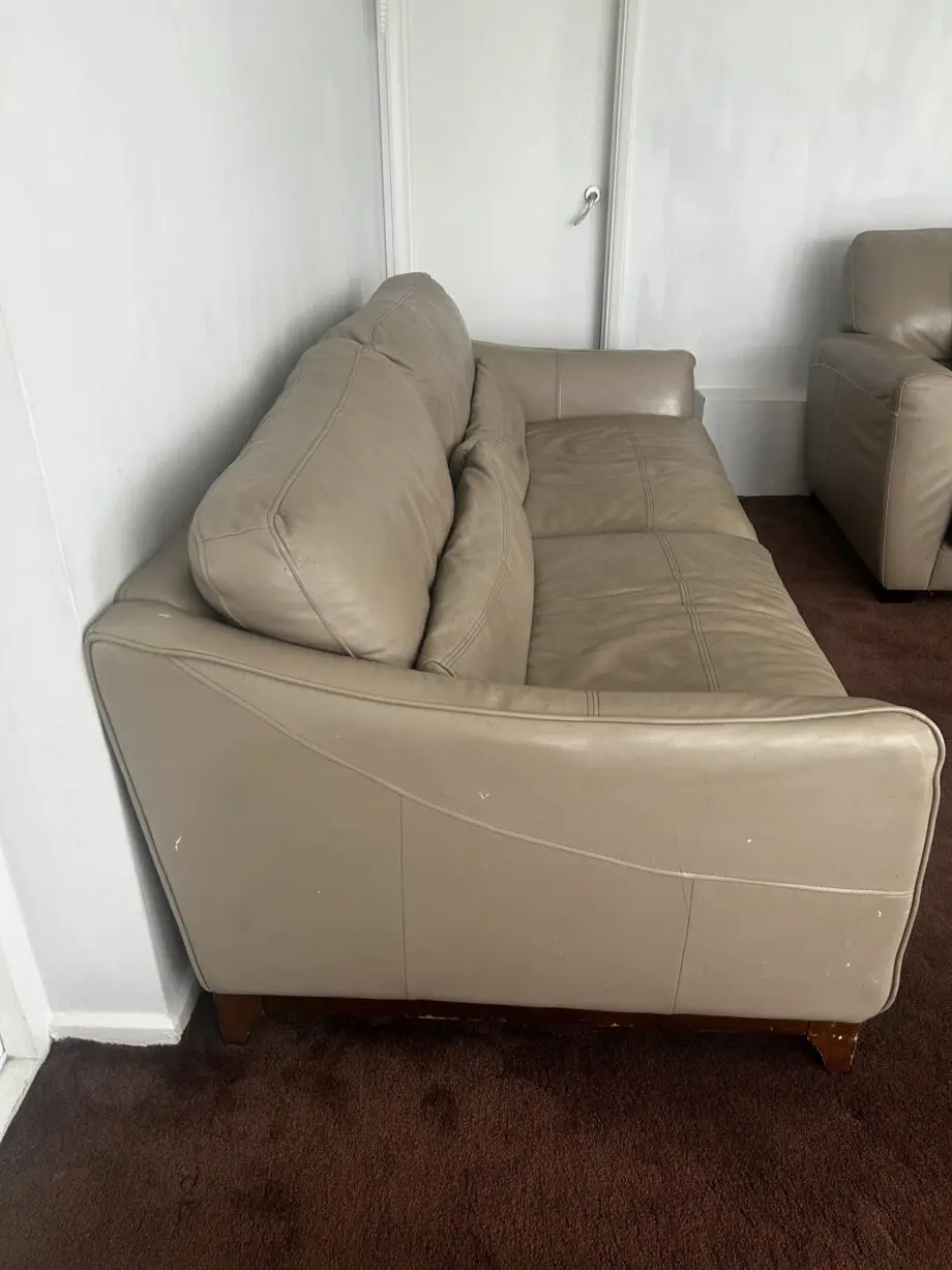 Leather 3 seater 1 pc lounge biege sofa