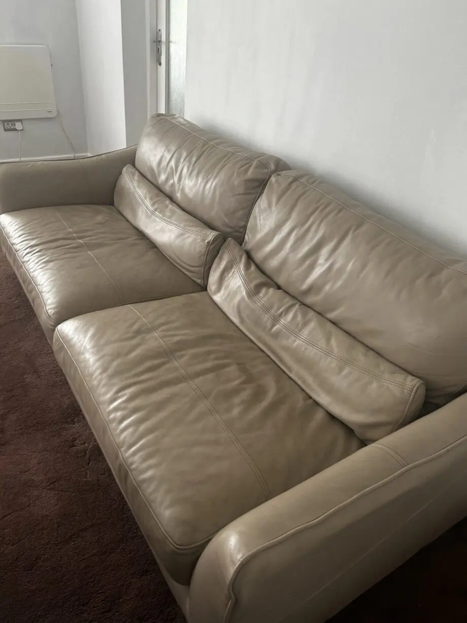 Leather 3 seater 1 pc lounge biege sofa