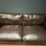 John Lewis brown leather sofa sets: 3 seater, 2 seater and footstool