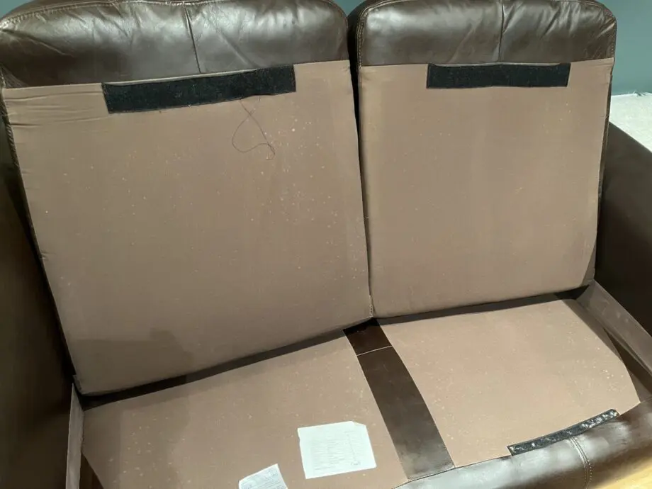 John Lewis brown leather sofa sets: 3 seater, 2 seater and footstool