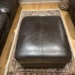 John Lewis brown leather sofa sets: 3 seater, 2 seater and footstool