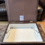 John Lewis brown leather sofa sets: 3 seater, 2 seater and footstool