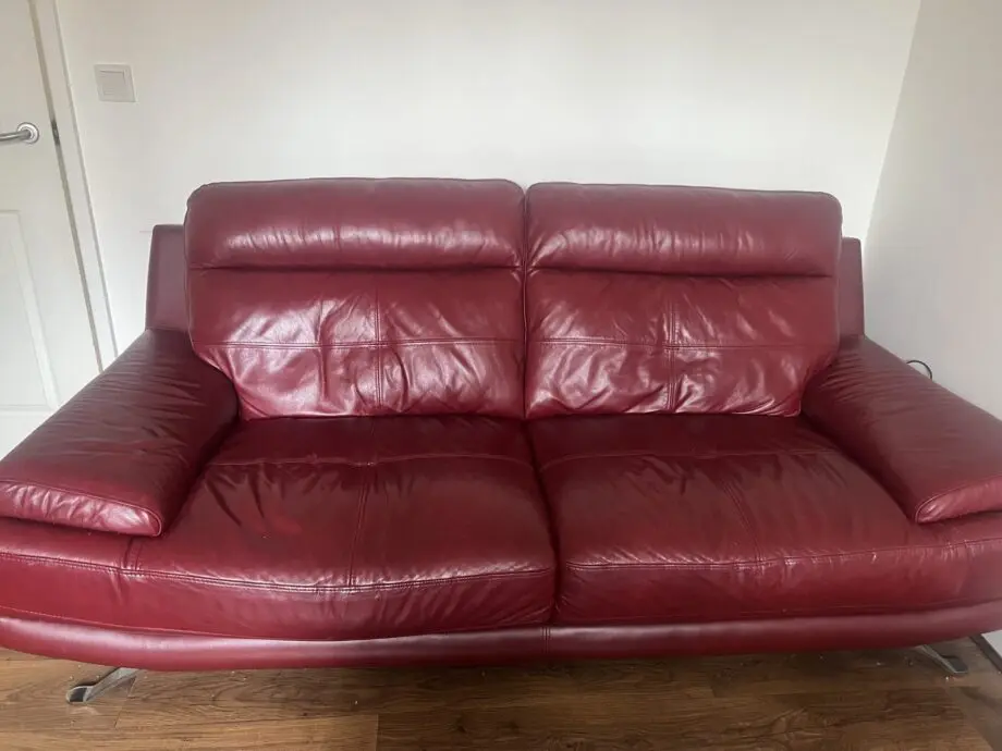Maroon leather furniture village sofa set x2
