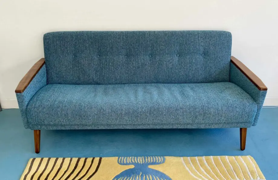 New And Unused, Mid Century Reproduction 3 Seater Lounge Sofa (Ocean Blue Multi Weave Fabric)