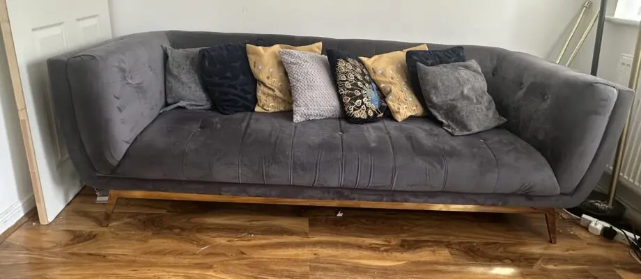 Grey Velvet Sofa - 3 Seater Modern Chesterfield Style Tufted
