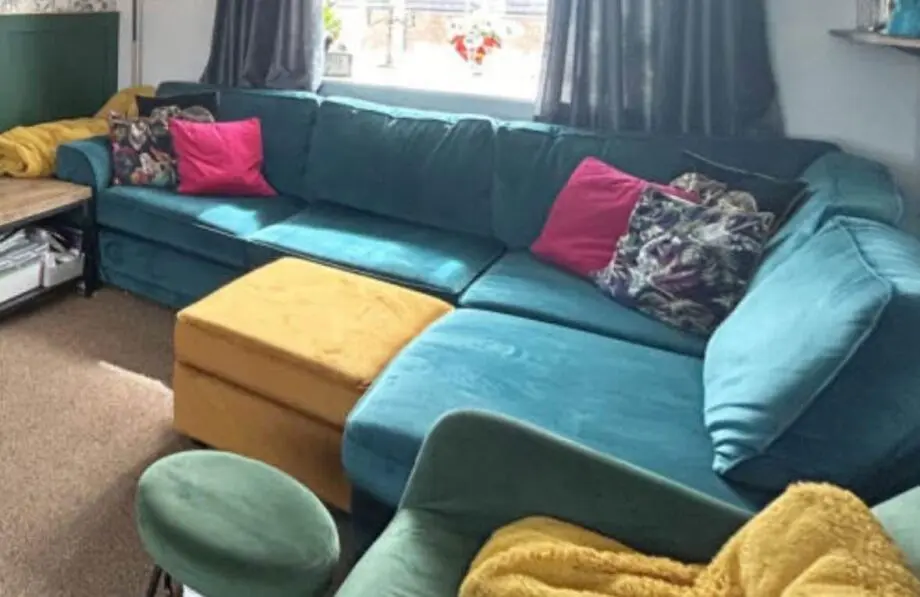 DFS “Sensual Velvet” Orka Corner Sofa in Teal