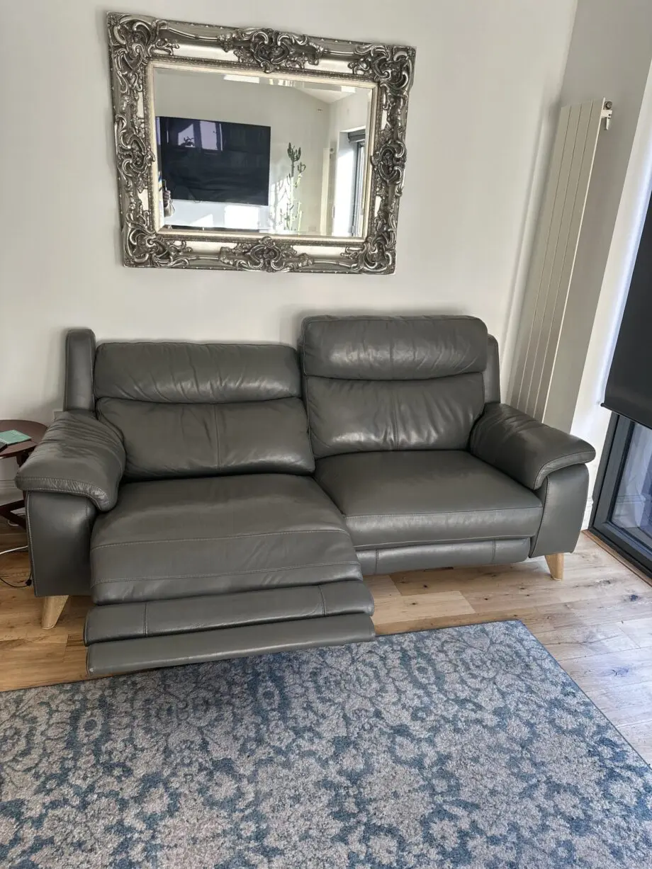 Furniture Village Missouri 3 Seater Leather power recliner Sofa Charcoal Grey