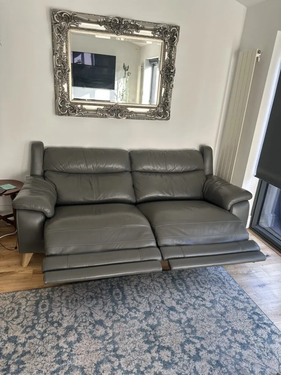 Furniture Village Missouri 3 Seater Leather power recliner Sofa Charcoal Grey
