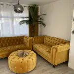 Elegant Chesterfield Sofas Set with Ottoman – Mustard Velvet Finish