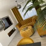 Elegant Chesterfield Sofas Set with Ottoman – Mustard Velvet Finish