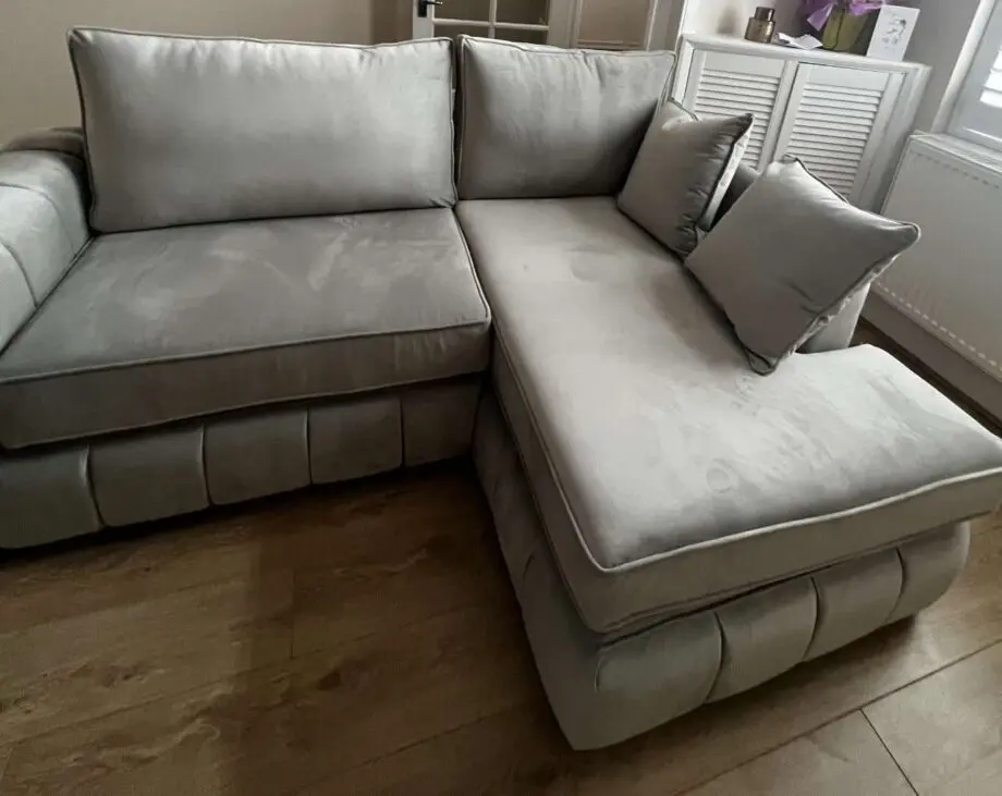 L Shaped Grey Suede Sofa