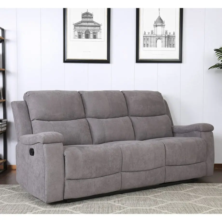 Elvie Grey Velvet Manual Recliner Sofa (3-Seater)