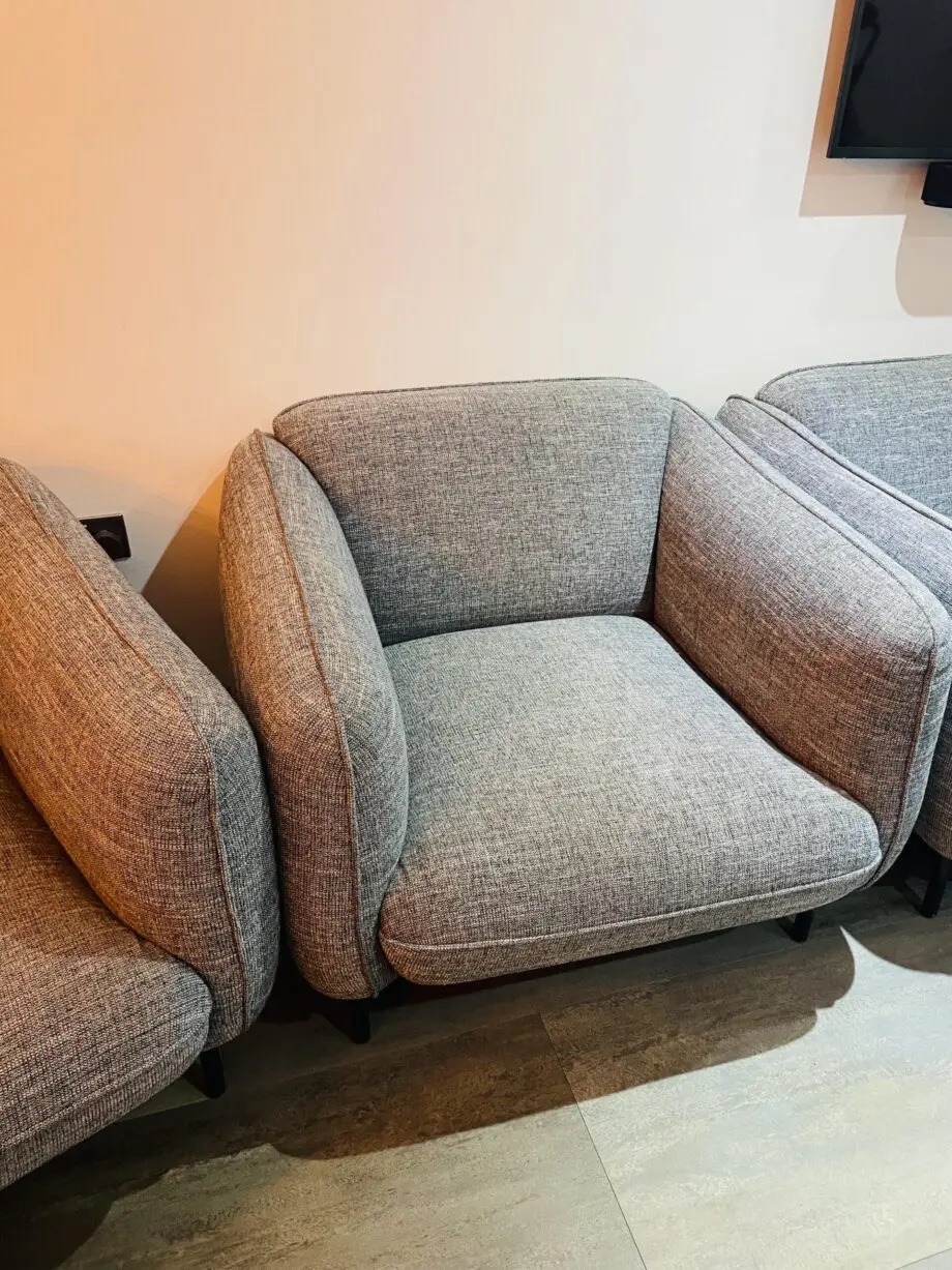 Dwell Light Grey Fabric 2-seater sofa and 2 armchairs