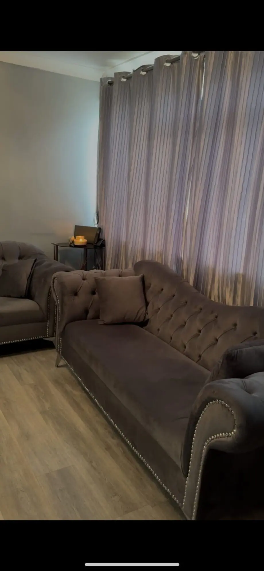 Grey velvet sofa