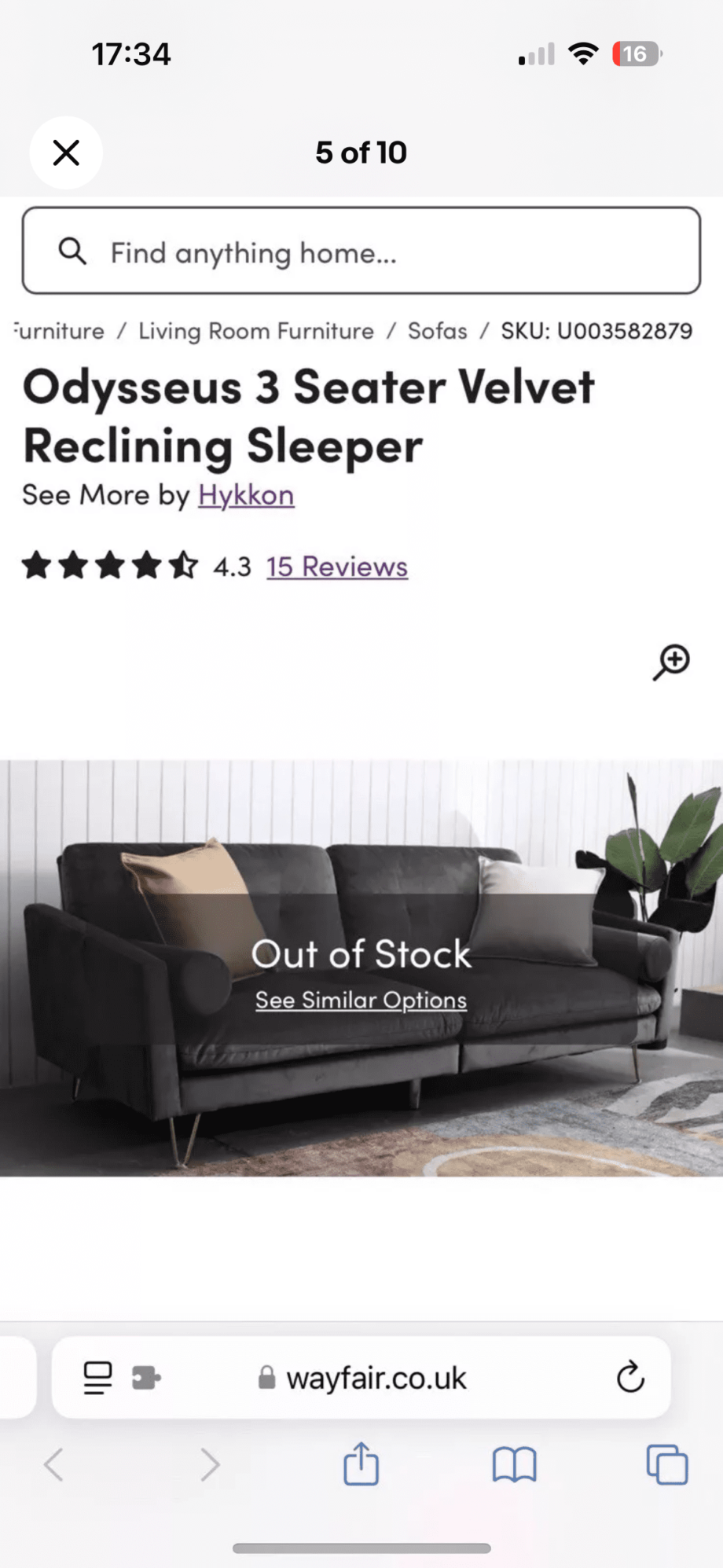 Odysseus 3 Seater Velvet Reclining Sleeper with 2 pillows