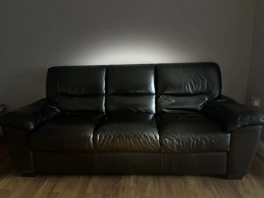 DFS Black Leather 3 Seater Sofa