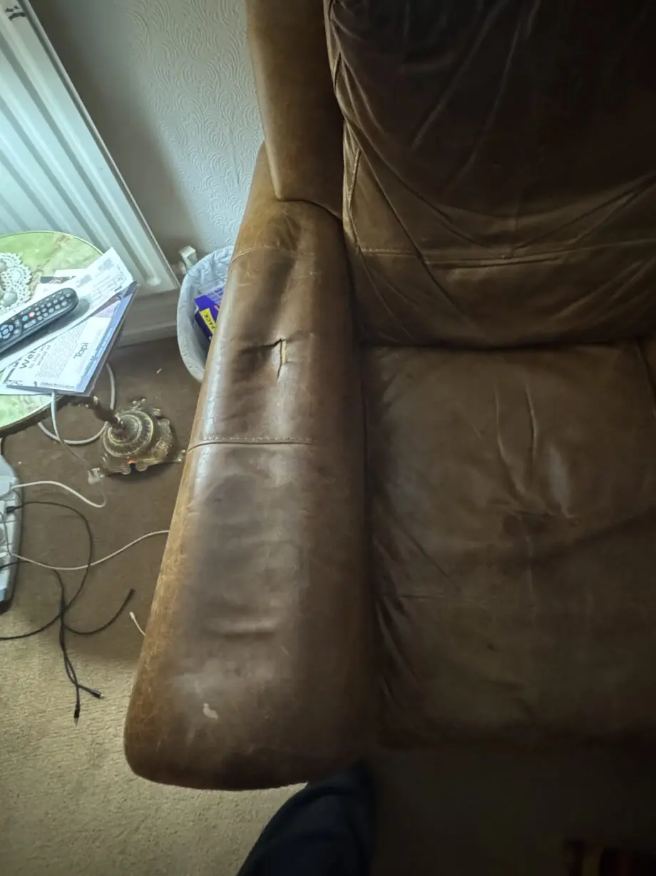 DFS real leather 3 piece suite with matching puff brown colour