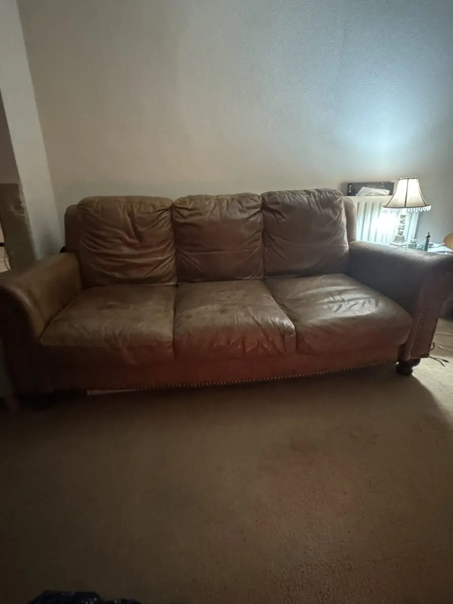 DFS real leather 3 piece suite with matching puff brown colour