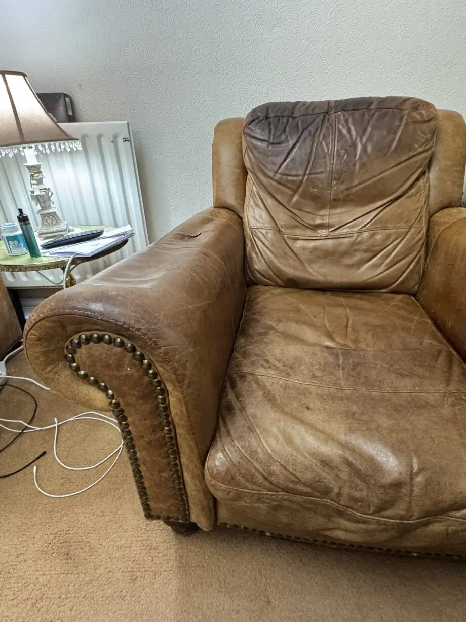DFS real leather 3 piece suite with matching puff brown colour