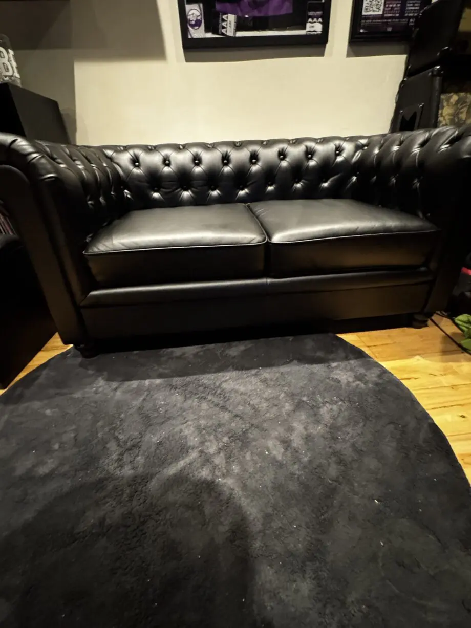 Hampton 2 Seater Chesterfield Sofa, Black Premium Faux Leather