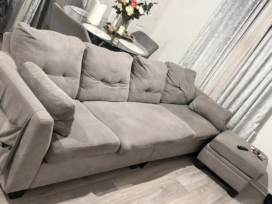 Brunswick Large 4-Seater Storage Chaise Sofa in Light Grey