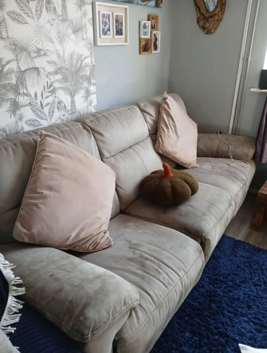 Grey suade reclining charging sofa
