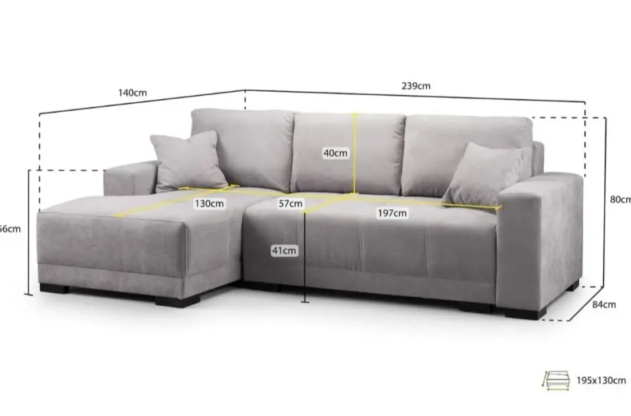 Cimiano Corner Sofa Bed with Storage - Grey Fabric Couch with Pull Out Sofa Bed