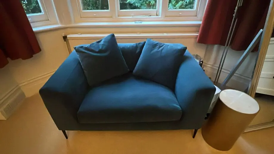 Barely sat on Swoon Alena Love seat dark blue