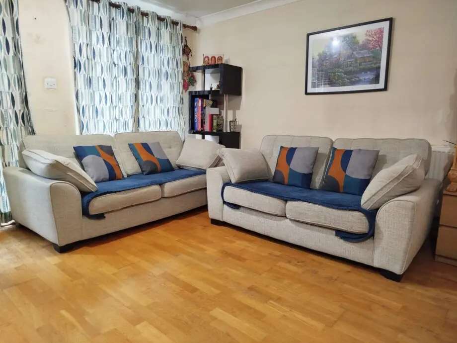 DFS Light Grey Weave Fabric Sofas - 3 Seater and 2 Seater