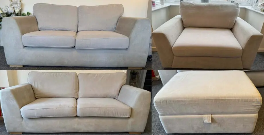 DFS Freya Set, 3 Seater Sofa, 2 Seater Sofa, Cuddle Chair & Foot Stool