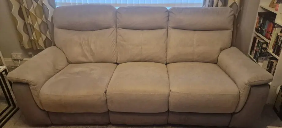 2x DFS 2 tone, grey suede 3 seater recliners