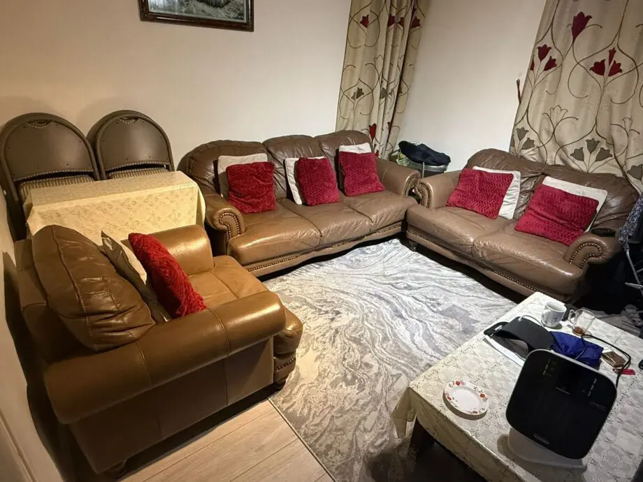 Brown 3 seater, 2 seater and 1 seater sofa
