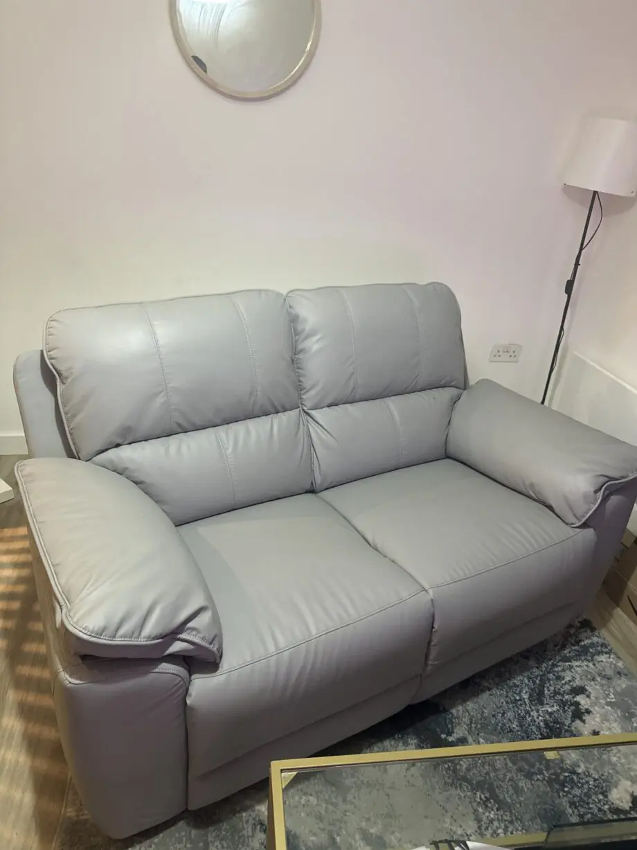 2 Seater Recliner Sofa, Light Grey Premium Faux Leather