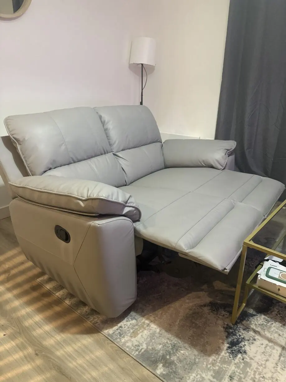 2 Seater Recliner Sofa, Light Grey Premium Faux Leather