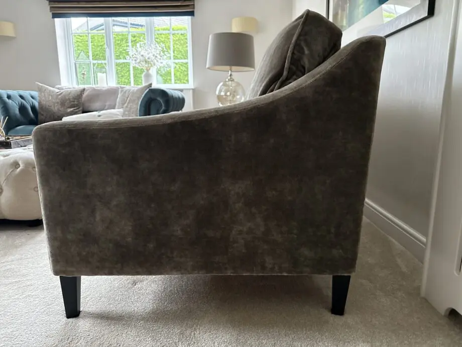 2 x 3 seater velvet sofas, stone colour, bought from Sofa.com- Iggy three seat in Hudson Roosevelt Velvet