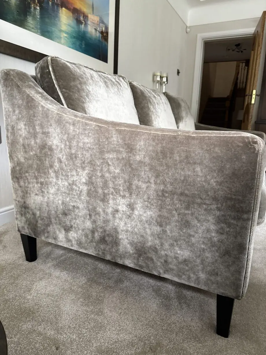 2 x 3 seater velvet sofas, stone colour, bought from Sofa.com- Iggy three seat in Hudson Roosevelt Velvet
