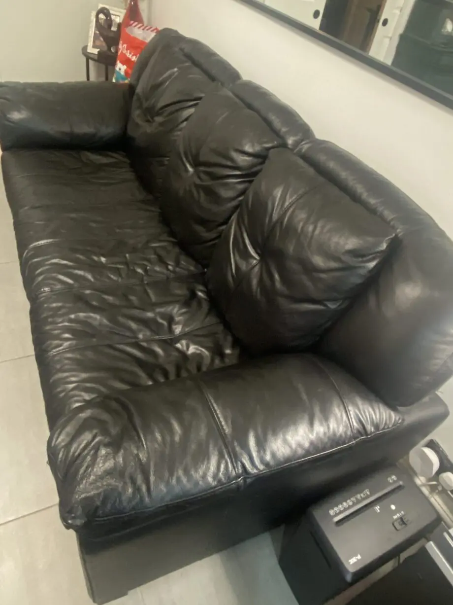 DFS Black Leather sofa three seater + single seater