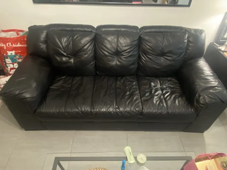 DFS Black Leather sofa three seater + single seater