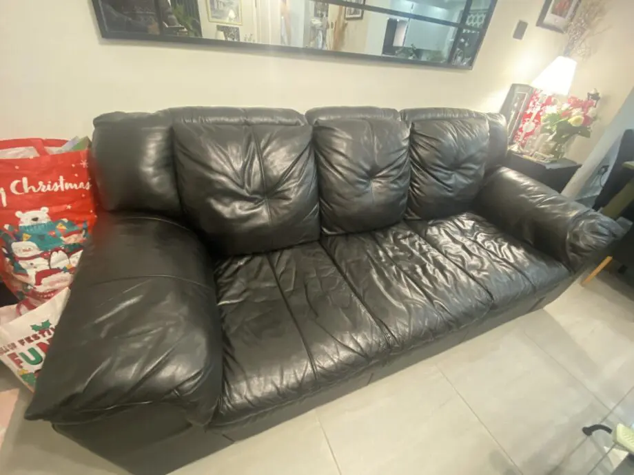 DFS Black Leather sofa three seater + single seater
