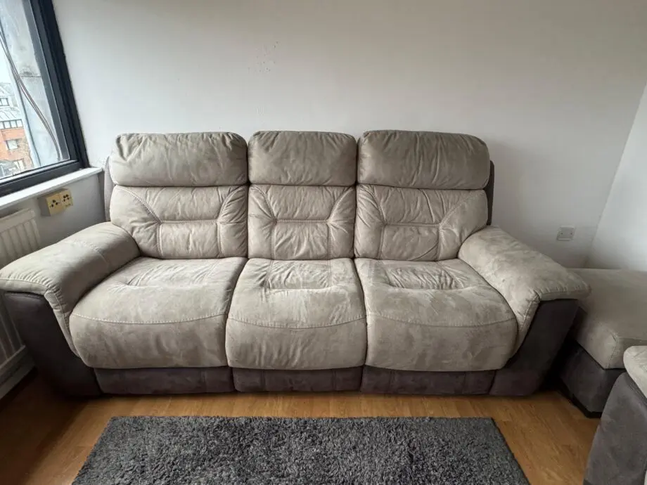 DFS 3 seat sofa, foot stool and power recliner