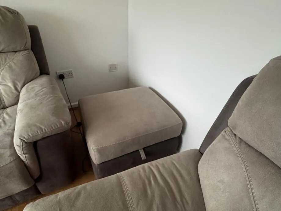 DFS 3 seat sofa, foot stool and power recliner