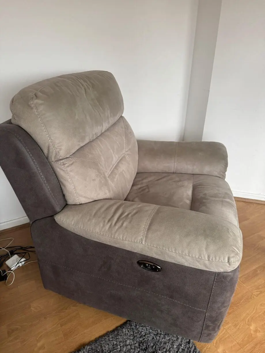 DFS 3 seat sofa, foot stool and power recliner