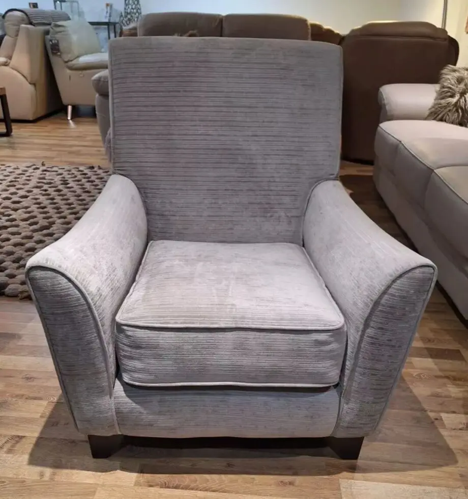 Grey Accent Chair With Fixed Back, Foam Seat & Wooden Feet