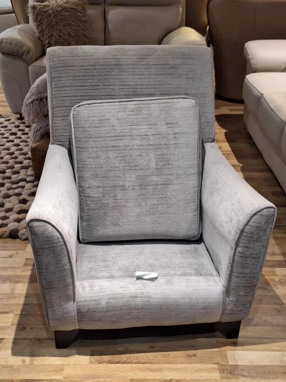 Grey Accent Chair With Fixed Back, Foam Seat & Wooden Feet