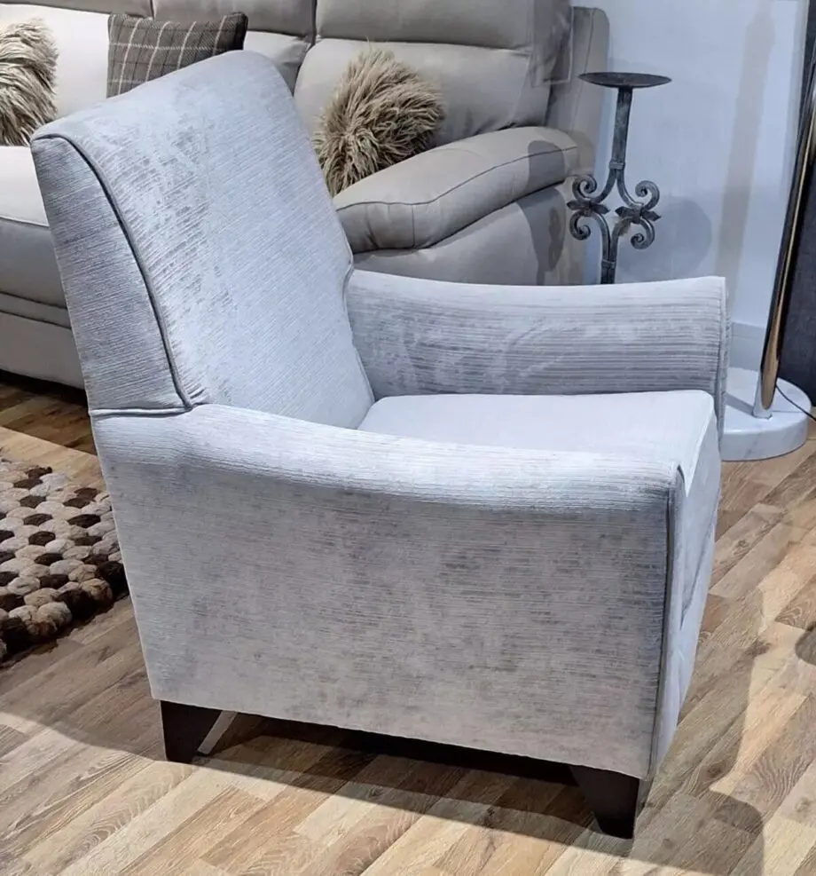 Grey Accent Chair With Fixed Back, Foam Seat & Wooden Feet