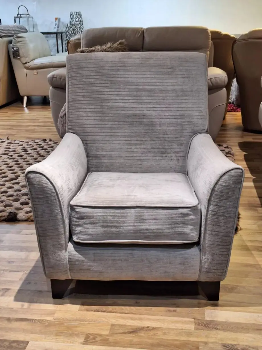 Grey Accent Chair With Fixed Back, Foam Seat & Wooden Feet