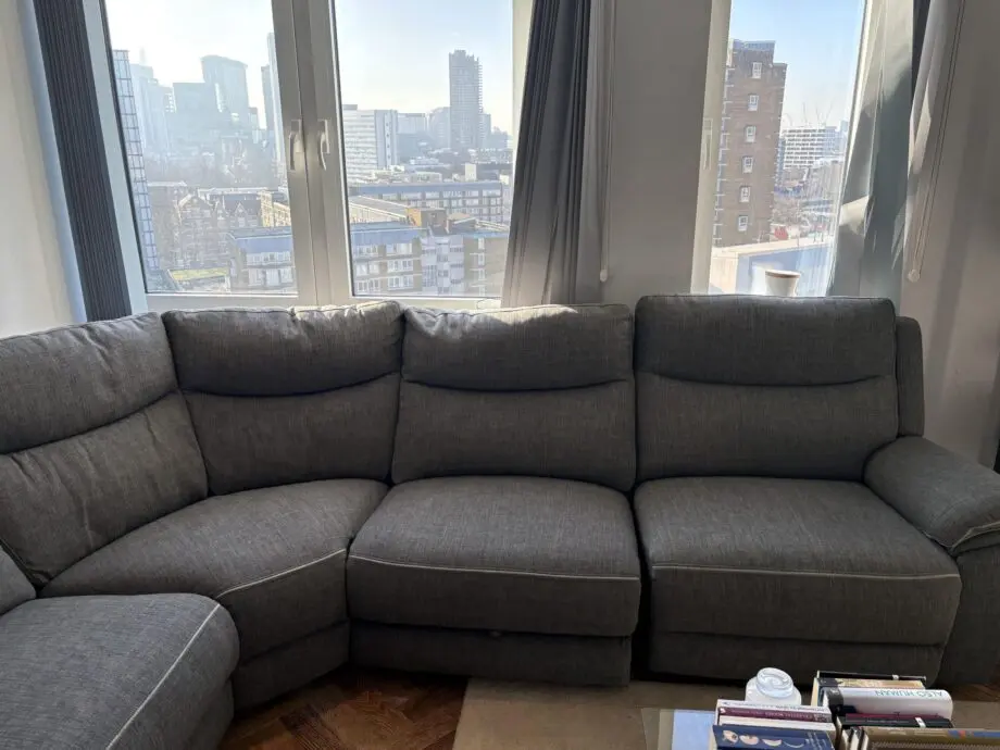 DFS TREK MODULAR CORNER SOFA CHARCOAL FABRIC WITH 2 RECLINERS , USB CHARGING AND CENTRE CONSOLE + STORAGE
