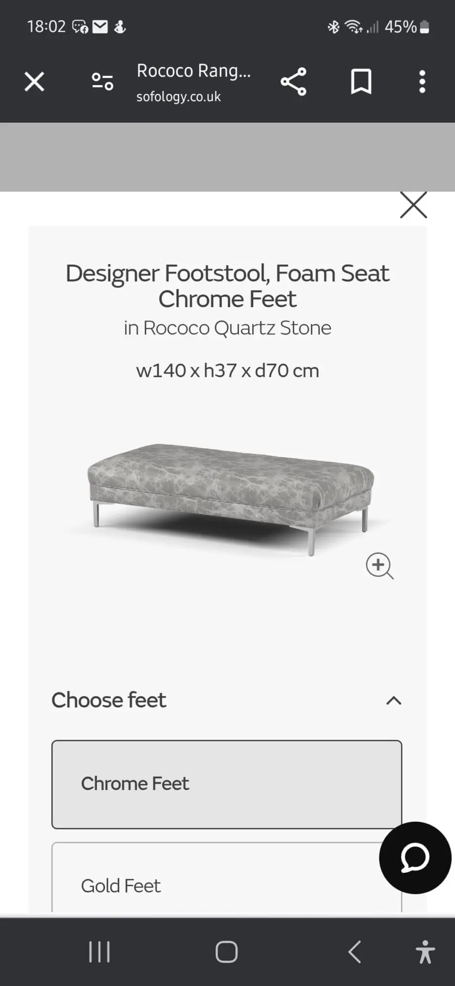Large Footstool - Rococo quartz stone - Silver