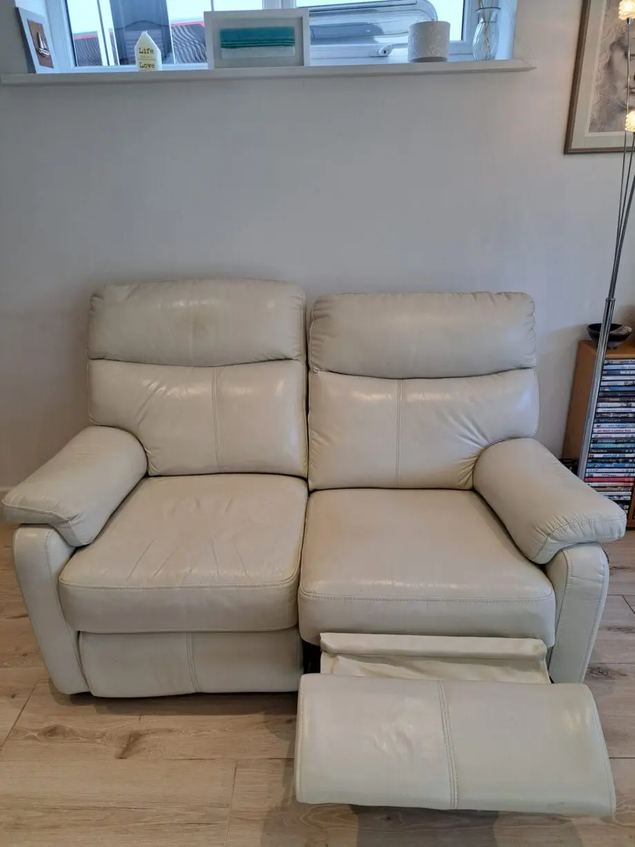 2-seater, cream, leather recliner sofa