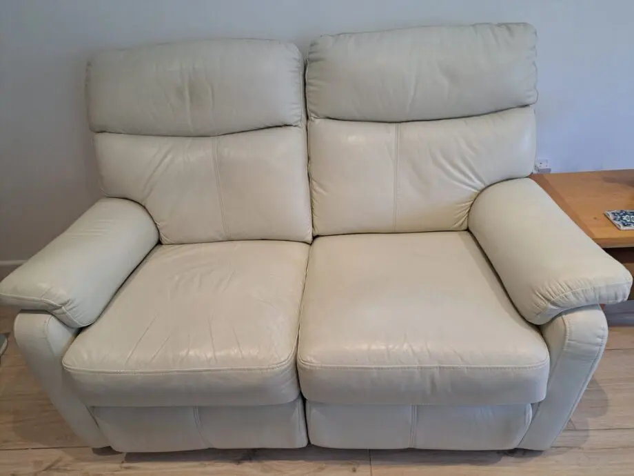 2-seater, cream, leather recliner sofa
